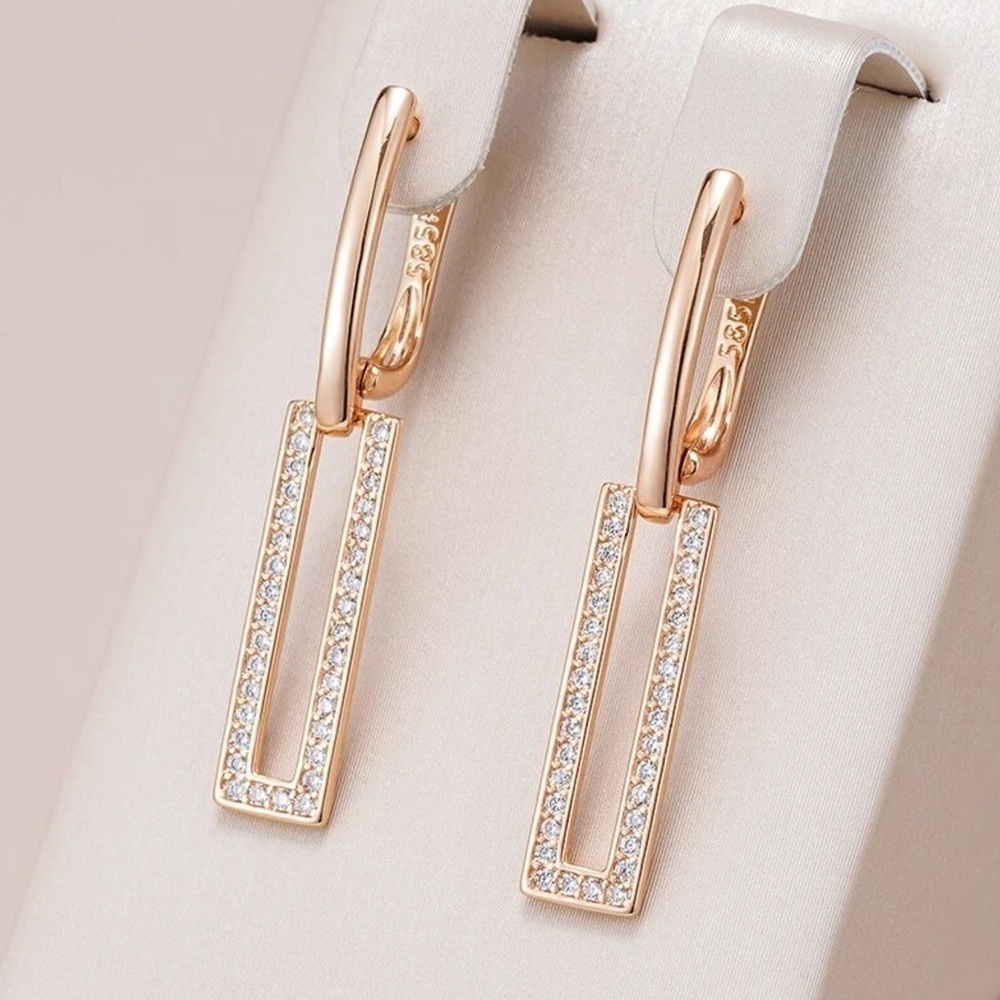 NEW Rose Gold CZ Geometric Drop Earrings
